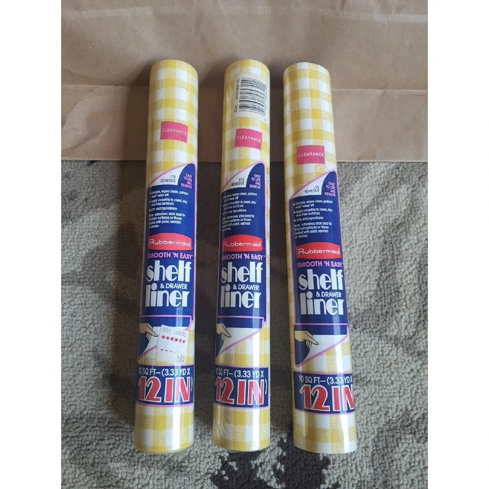 Vintage 80s Rubbermaid 3 Roll Lot Yellow Gingham Pattern 10sqft 3.33ydx12